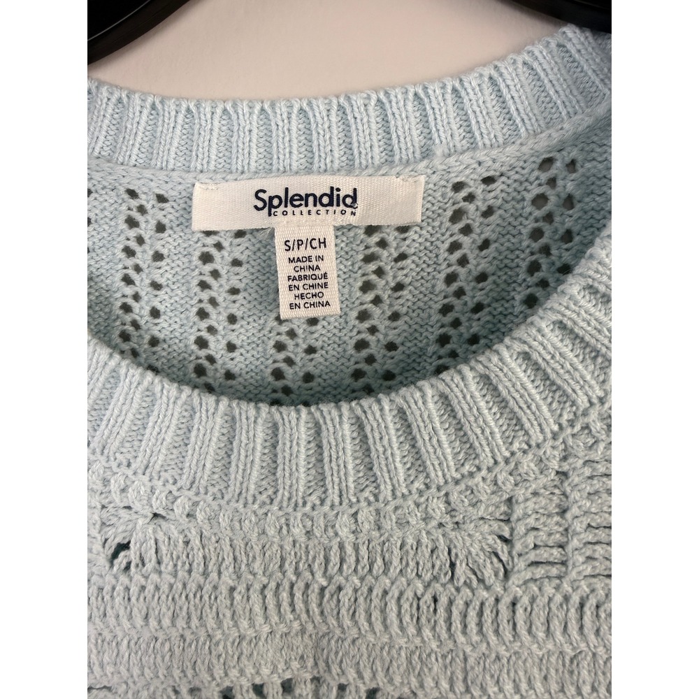 Splendid Light Blue Crochet Knit Sweater Vest Crew Neck Women's Size Small - Picture 3 of 5